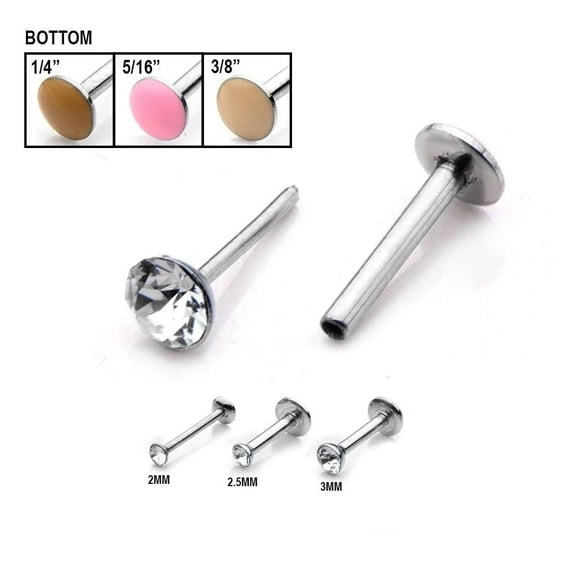 Push Pin Labret Threadless Studs Lip, Nose, Assorted Ear Piercing 16G