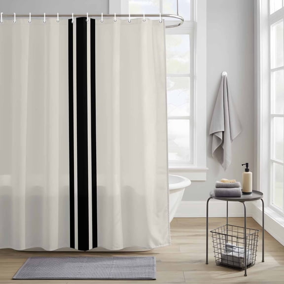 Bathroom Shower Curtain Rural Farmhouse Black Stripe Waterproof Shower Curtains with Hooks, Abstract Retro Line Bath Curtains Bathtub Curtain Home Decor 36x72in