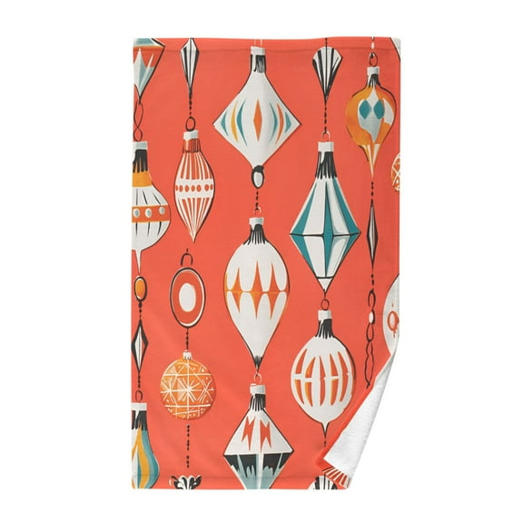 Yayeee 100% Cotton Hand Towels for Bathroom 16" x 28" Kitchen Towel, Retro Christmas Ornaments Pattern