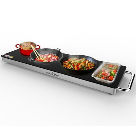 NutriChef Electric Warming Tray / Food Warmer with Non-Stick Heat-Resistant Glass Plate (22.4 x 6.7 Heating Surface)