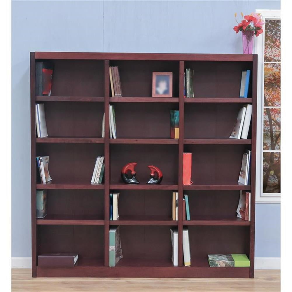 Home Square 72" Tall 15-Shelf Triple Wide Wood Bookcase in Cherry - Set of 2