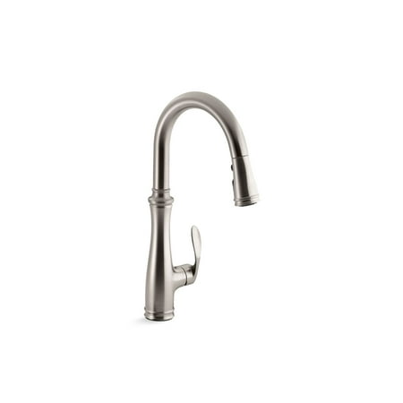 Kohler Bellera 1 or 3-Hole Kitchen Sink Faucet with Pull-Down 16-3/4u0022 Spout, Right-Hand Lever Handle, Docknetik Magnetic Docking System, 3-Function Sprayhead Featuring Sweep Spray, Vibrant Stainless
