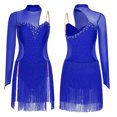 thumbnail image 2 of YiZYiF   Latin Dance Dress Women Rumba Chacha Tango Single Sleeves Performance Clothing Latin Skirt Blue M, 2 of 6