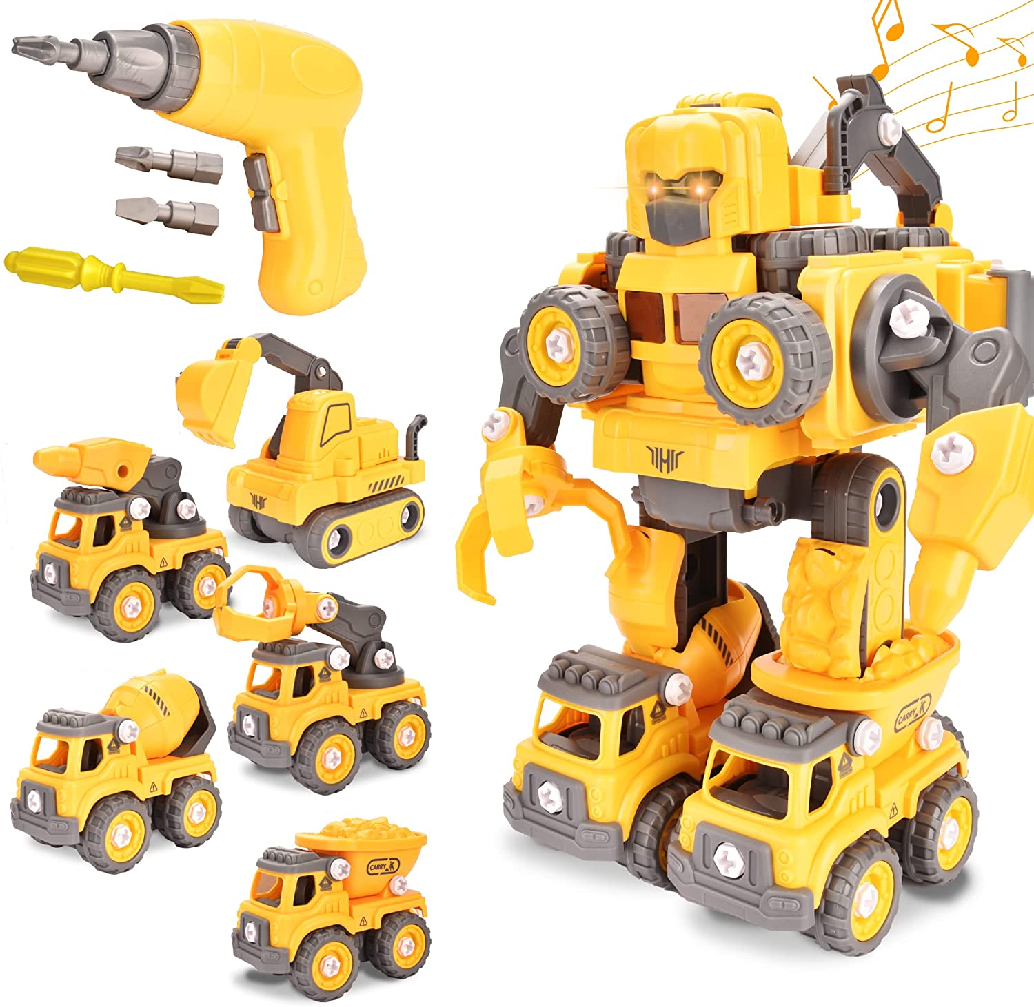 Construction Vehicles Take Apart Robot Transform Car Sets Construction
