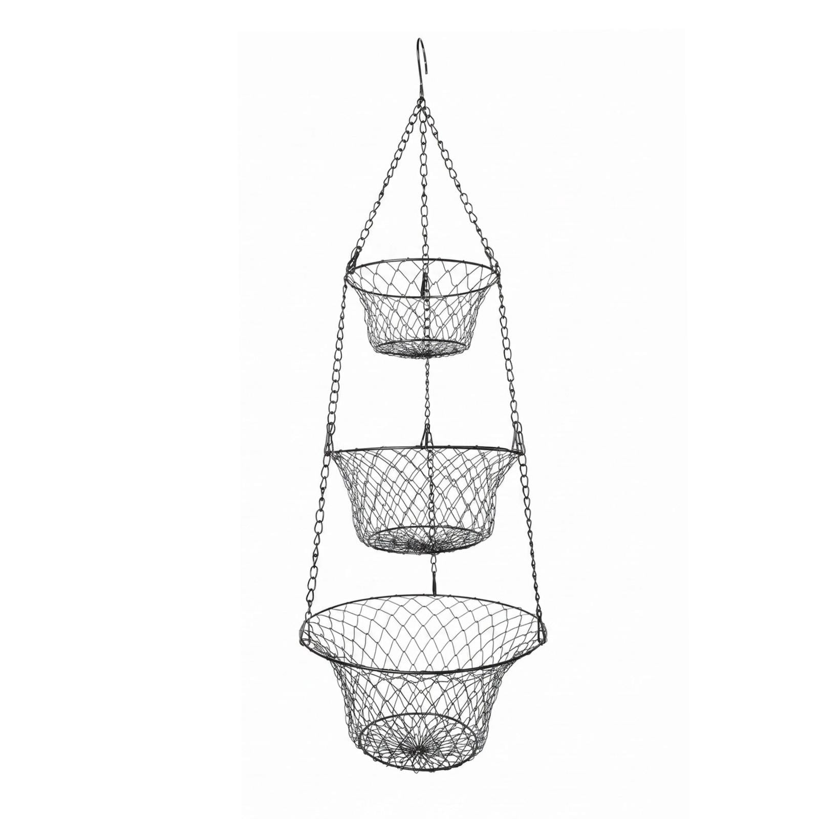 Baoblaze 3 Tier Hanging Fruit Basket Fruit Organizer Metal, Versatile, Heavy Duty, Sturdy Black