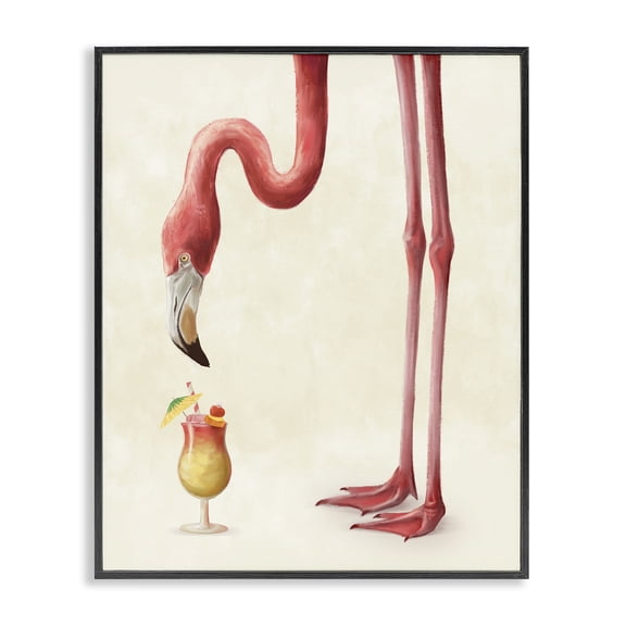 Stupell Industries Eclectic Pink Flamingo with Tropical Cocktail Black Framed Giclee Art, 24 x 30, by Ziwei Li
