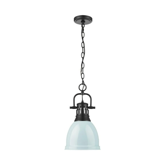 Yep by Golden Lighting Duncan 1-light 9in Chain Hung Pendant in Matte Black and Seafoam shade