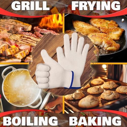Heat Resistant Gloves for Cooking & Grilling – Aramid Oven Mitts Gloves with Fingers, Short-Term Hand Protection up to 932°F and Secure Grip for Baking, Fryer, and BBQ$$Tools & Hardware Other