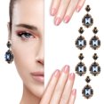 thumbnail image 4 of 3 Pares De Pendientes De Diamante Esmeralda Colgantes De Aleación Retro Pendientes De Moda Para Decoración De Orejas Joyería Azul Fugacal Azul, 4 of 8