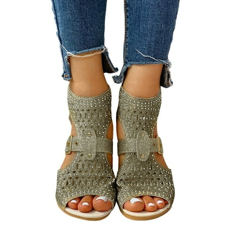 Oyedens Gladiator Sandals For Women Vintage Roman Peep Toe Wedge Sandals Boho Low Heels Comfort Dress Sandals Summer Fall Booties Shoes