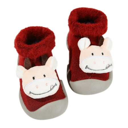 

Toddler Girl Shoes Size 12 For 6 Months-12 Months Warm Winter Socks Cartoon Coral Velvet Warm Socks Non Slip Cute Plush Ear High Socks Kids Sneakers Red