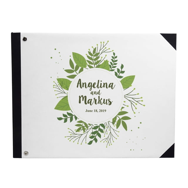 Darling Souvenir White Leaves Printed Hardbound Cover Guestbook For Wedding Guest Sign In Book Registry-9 x 12 Inches