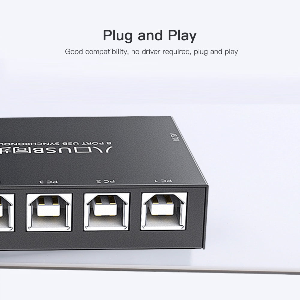 AIMOS 8 Ports USB Synchronizer USB Keyboard Synchronization Controller KVM Switcher Metal Shell and Play Black