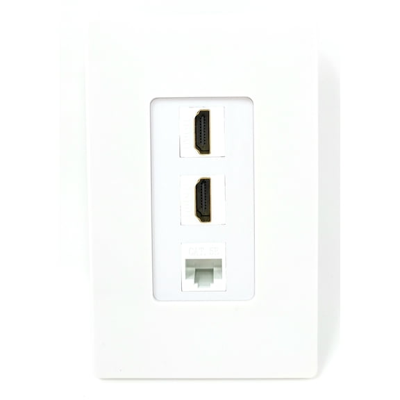 RiteAV - 2 HDMI and 1 Cat5e White Ethernet Port Screwless Wall Plate Decorative