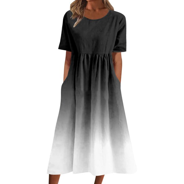 B91xZ Robe Grande Taille pour Femmes Col en V Manches Courtes à Volants Couleur Unie Décontractée Été Hiver, Noir S