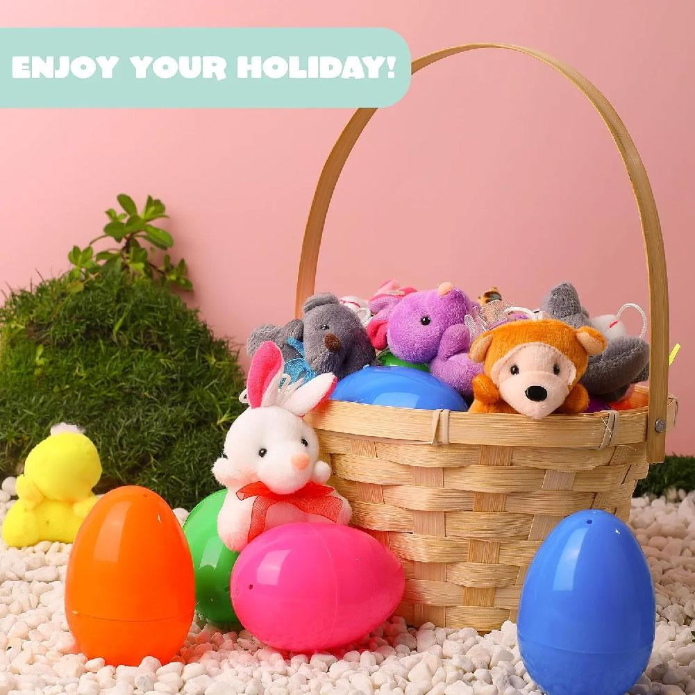 Easter Eggs Filled with Mini Plush Animals, 24 pack Stuffed Animal Easter Basket Stuffers for Toddlers Kids, Plastic Egg Filler Toys for Easter Egg Search, Party Favors