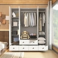 thumbnail image 2 of KULAGAGA Large Wardrobe Armoire with Multi-Tier Shelves, 5 Drawers, Hanging Rod & 4 Louver Doors, Wooden Closet Storage Cabinet for Bedroom, White, 2 of 7