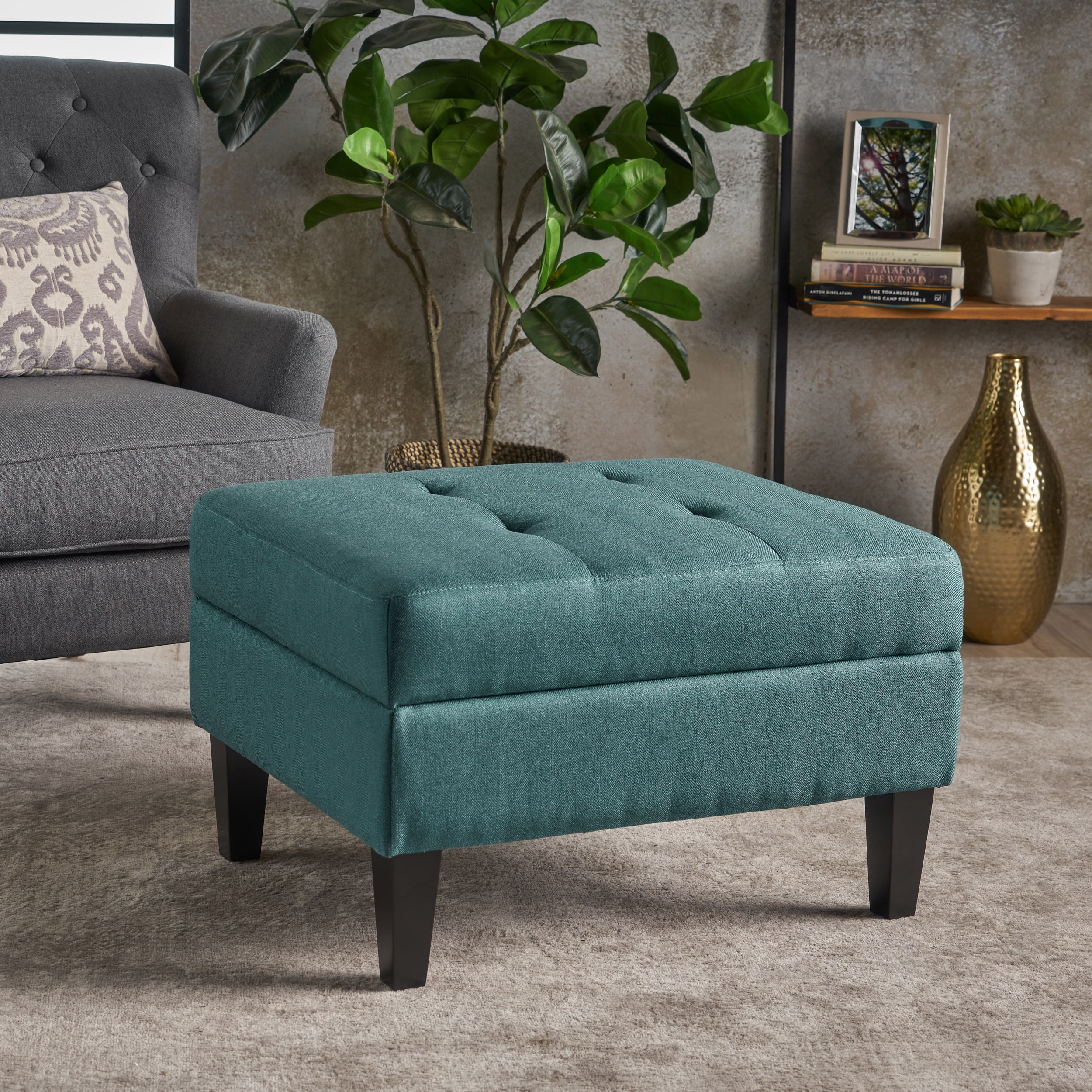 Noble House Sofija Fabric Storage Ottoman, Teal