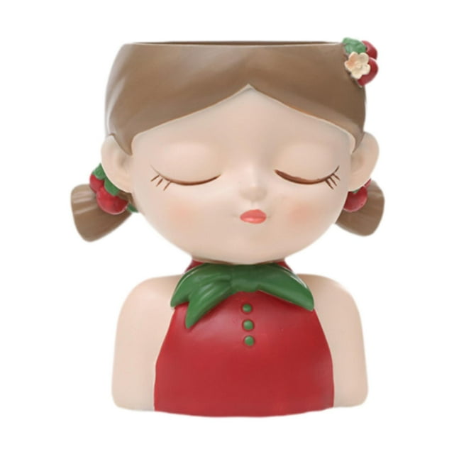 Maceta de resina pequeña Strade Fareast Limited forma de niña de dibujos animados Marrón Rojo