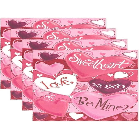 

Vintage Stripes Love Hearts Placemats Valentine s Day Flowers Table Mats Non-Slip Washable Heat Resistant Place Mats for Kitchen Dining Decor Tray Mat 12 X 18 Set of 4
