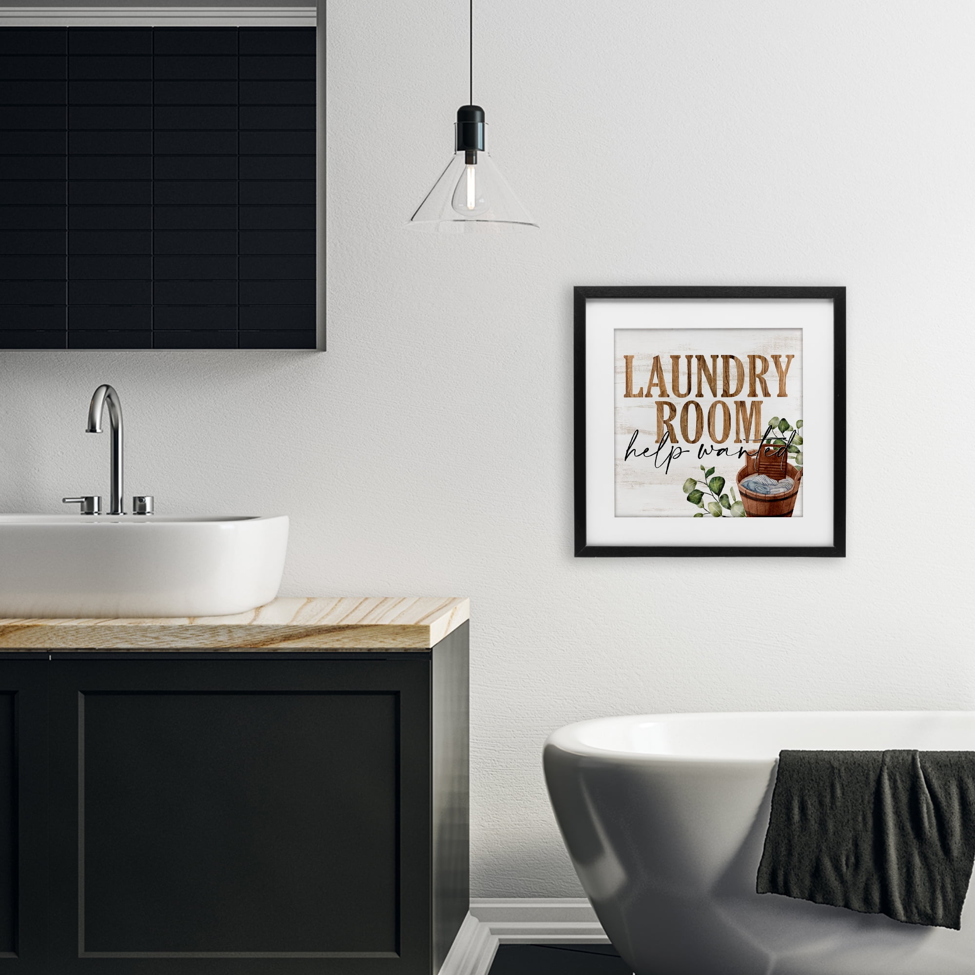 Help Wanted Rustic Laundry Room Black Framed Print Under Glass, design by Kim Allen