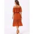 thumbnail image 4 of DARING DIVA Off Shoulder Flutter Sleeve Ruffle Lace Splicing Maxi Dress XS Burnt Orange, 4 of 6