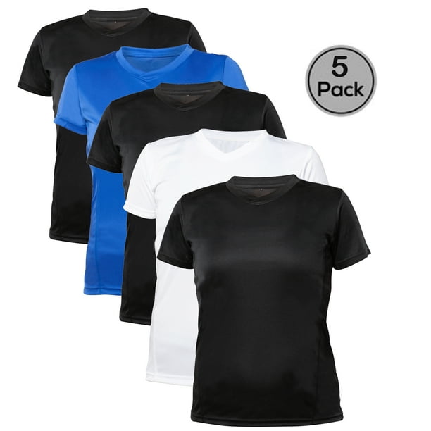 Blank Activewear Pack de 5 T-Shirts pour Femmes, Tissu Performance à Séchage Rapide