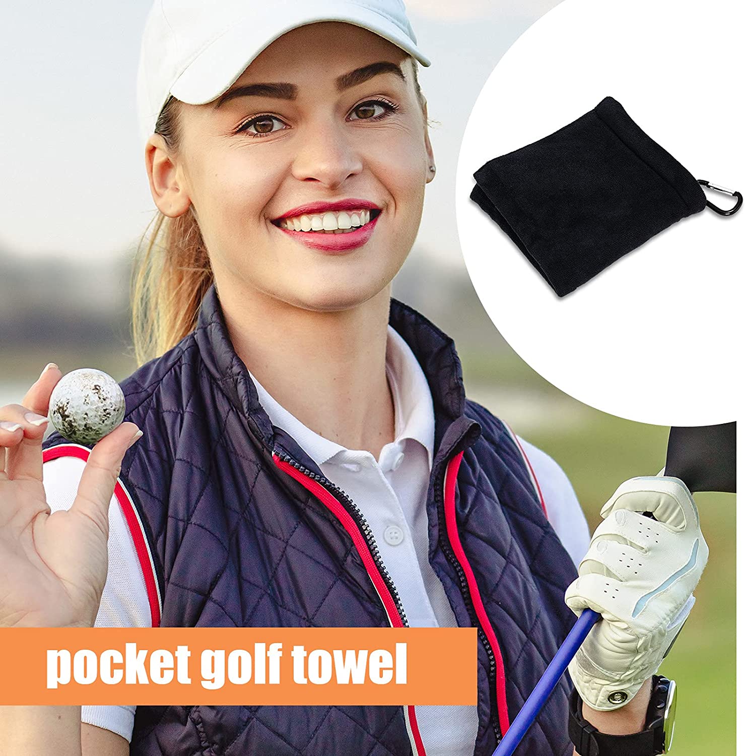 Golf Ball Towel 5.5 x 5.5 Inch Black Golf Wet and Dry Golf Towel Pocket Golf Towel with Clip Ball Towel Golf Ball Towel for Golf Course Exercise Towel (3 Pieces) - image 4 of 7