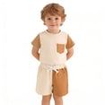 thumbnail image 2 of Toddler Short Sleeve Shirts and Shorts Set Summer Outfit for Boys Girls Casual 2 Piece Outfits Color Block Design, 2 of 5