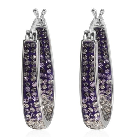 - Silvertone Crystal Inside Out Hoops Hoop Earrings Jewelry Gift For (Pink/Purple/White/Red/Purple White)