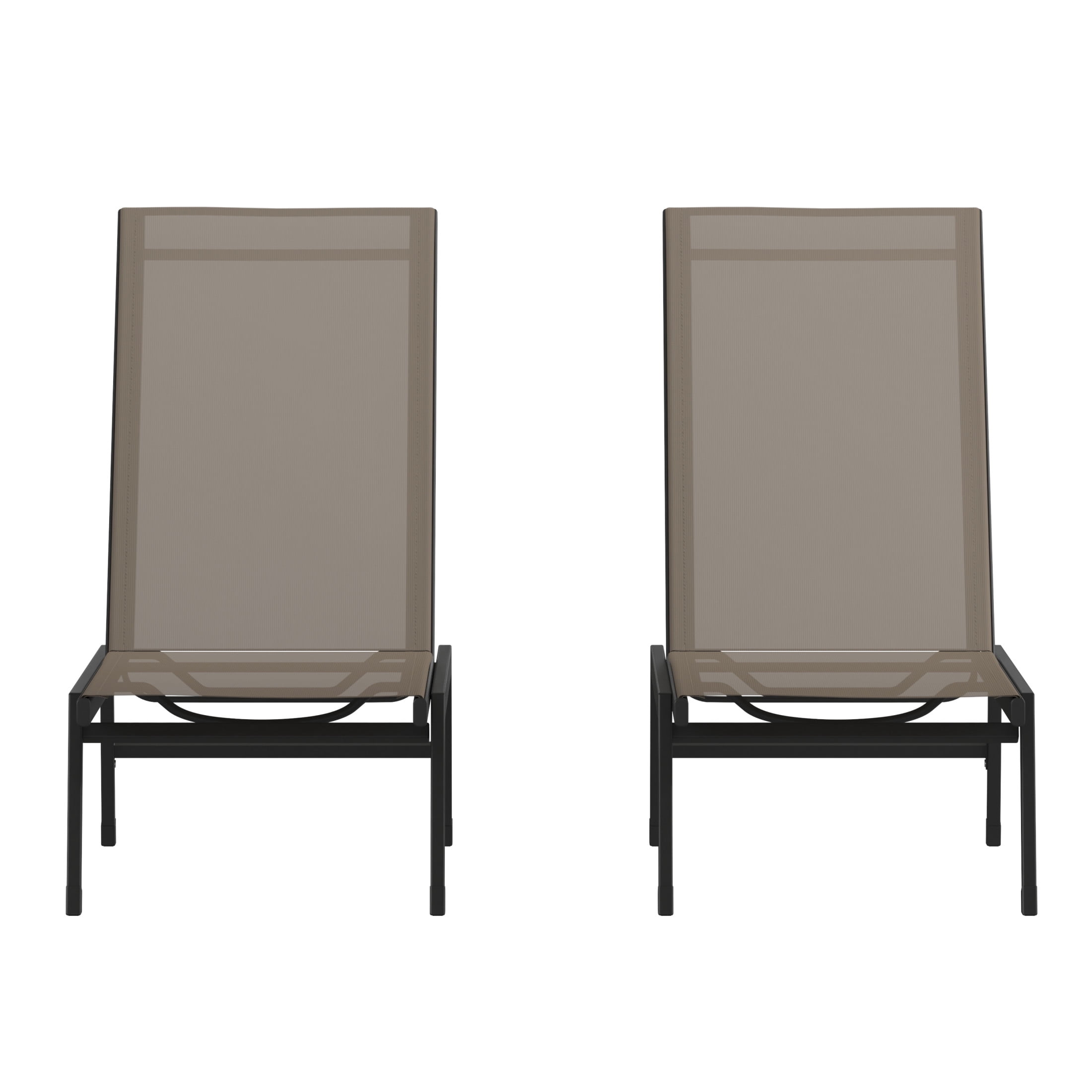 Flash Furniture Brazos Set of 2 Adjustable Chaise Lounge Chairs, Outdoor Five-Position Recliners, All Weather, Black/Brown