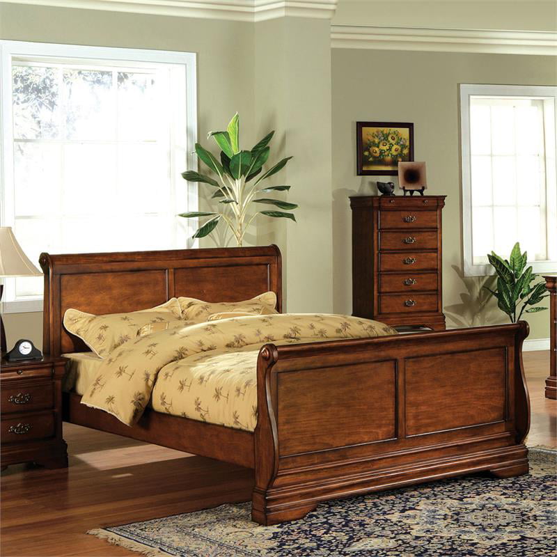 America Wade Solid Wood King Sleigh Bed, Oak Sleigh Bed King Size
