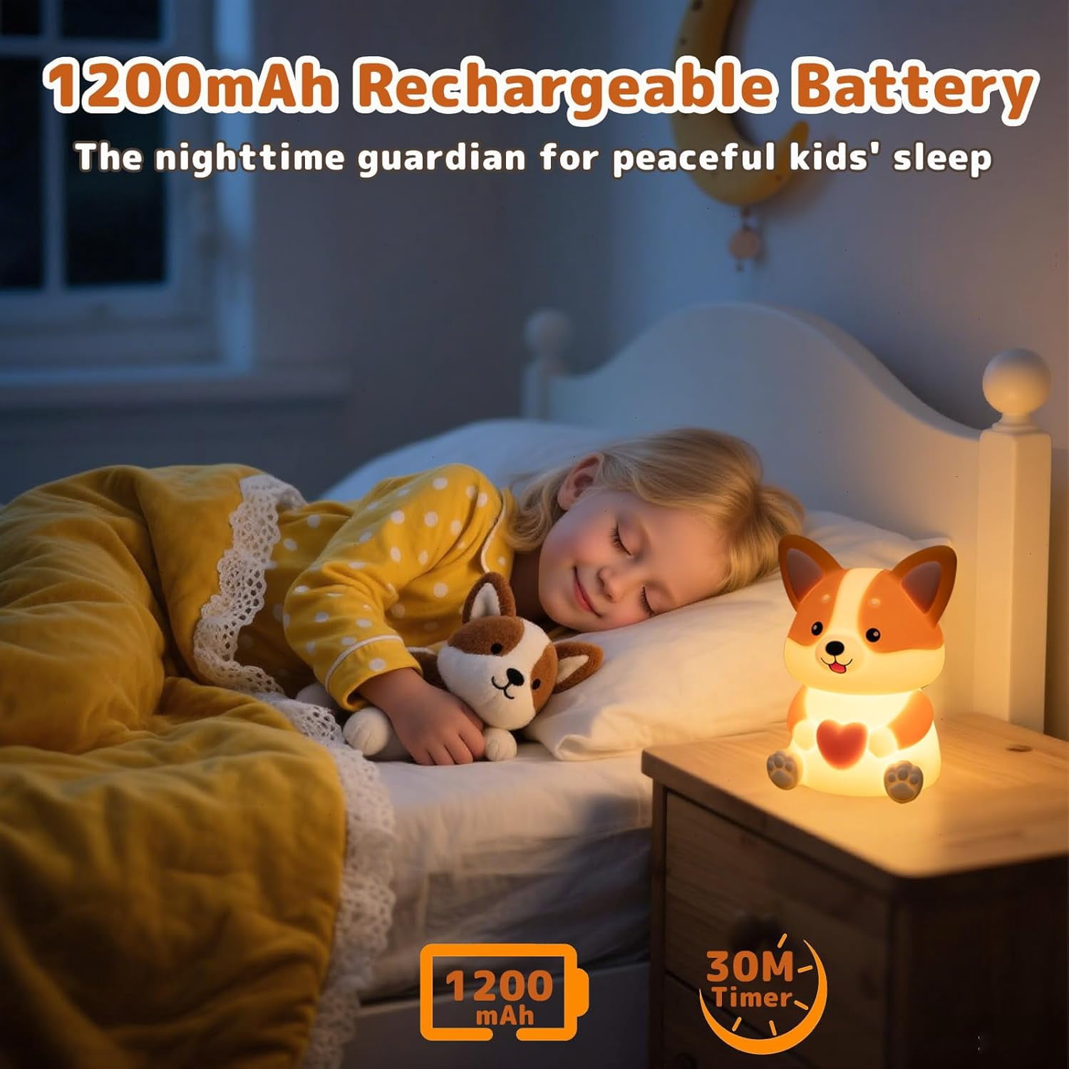 Dog Night Light for Kids, Cute Puppy Silicone Nursery Lamp, 3 Level Dimmable Touch Light with 30M Timer, Rechargeable Baby Night Light for Kids Room, Gifts for Women Boys Girls