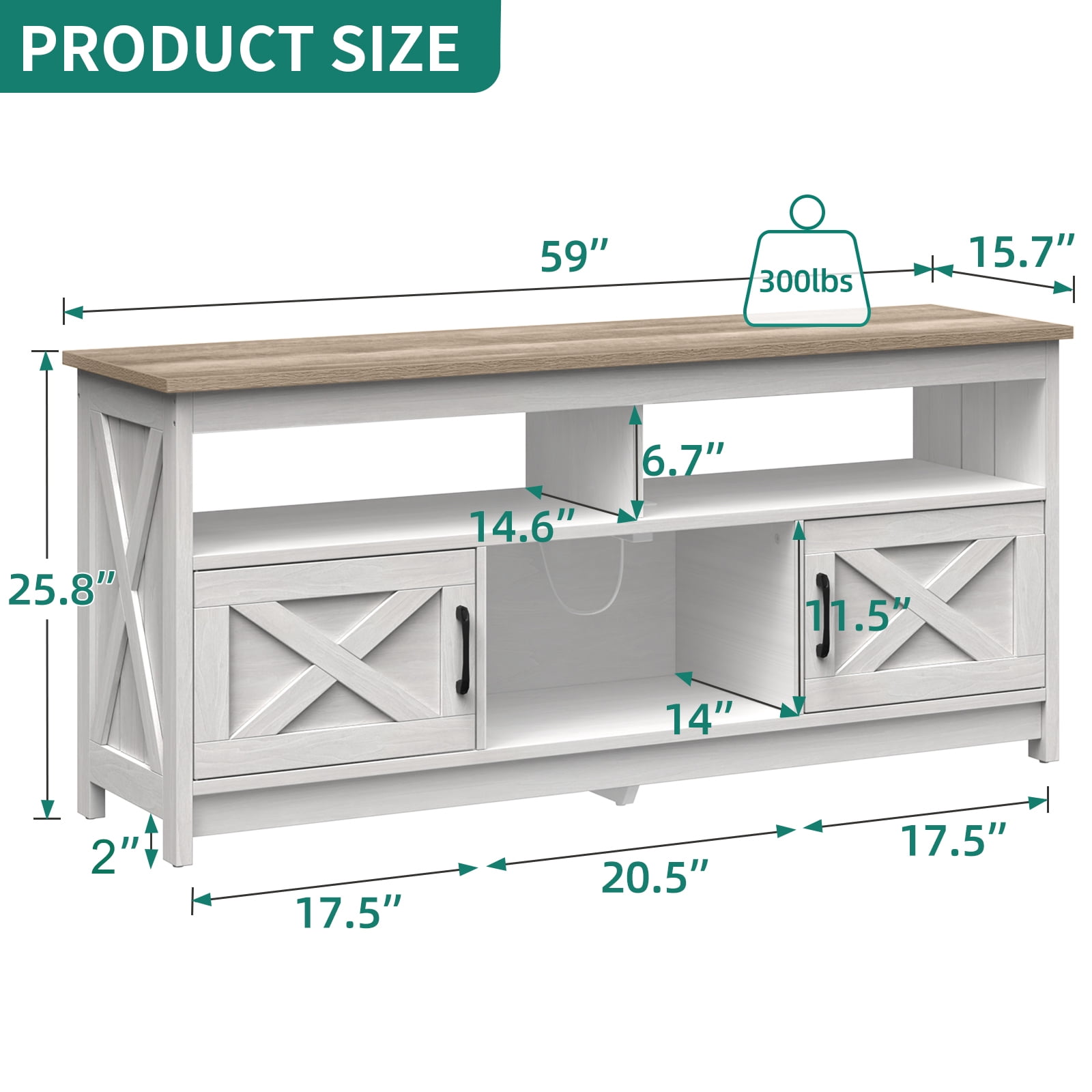 DEXTRUS Buffet Cabinet, 59" Farmhouse Storage Sideboard with Barn Door for Home Dinning Living Room, Grey Wash