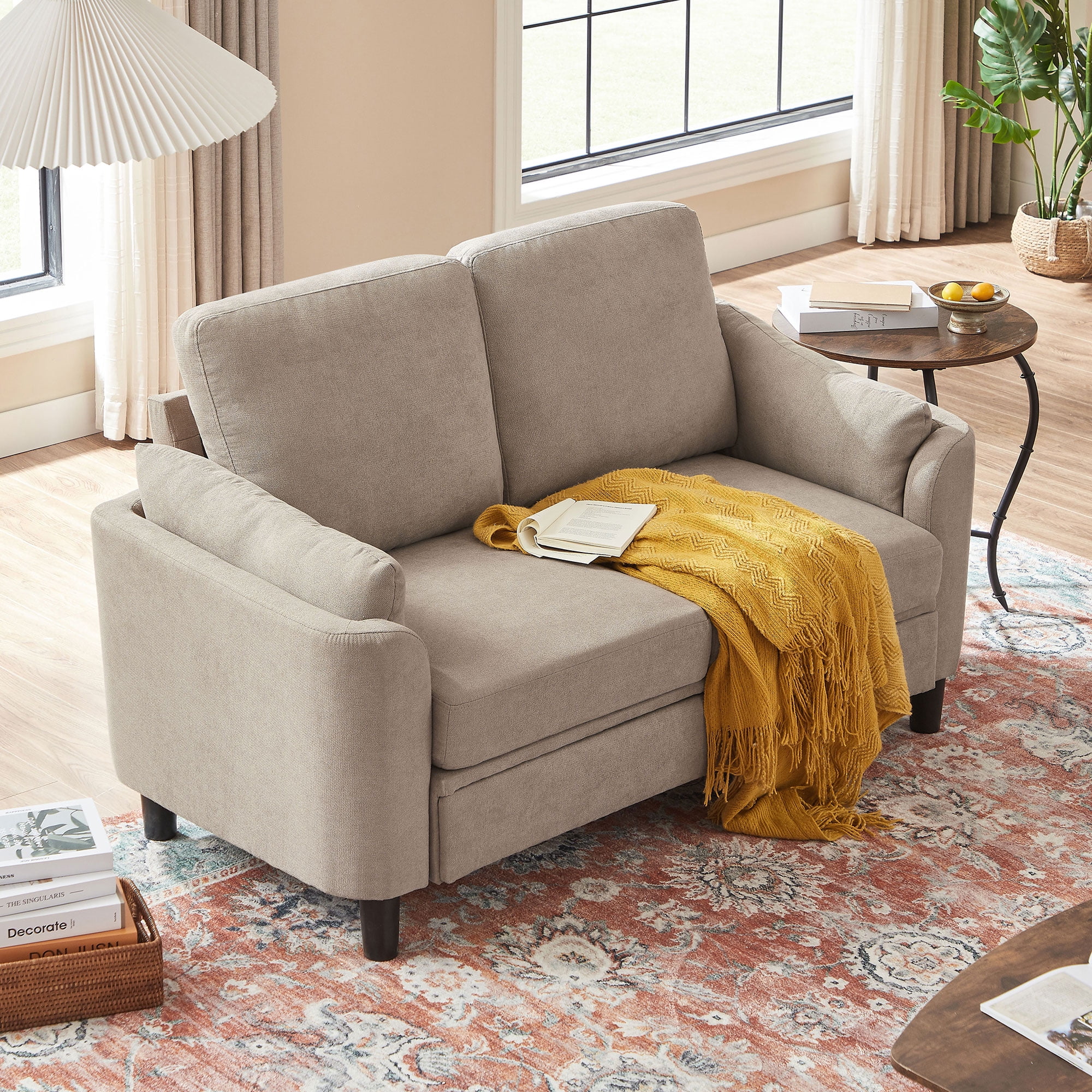 Soscana Small Sofa Couch Loveseat, 2 Seater Sofa for Living Room Apartment Bedroom Studio Office Small Space,Beige