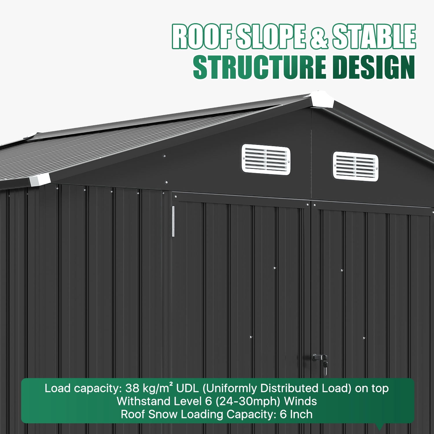 BaPiPro 8x6 FT Outdoor Storage Shed, Metal Shed Lockable Garden Tool Shed with Double Doors for Lawn Mower & Bike, Weather Resistant Patio Backyard Storage, Black