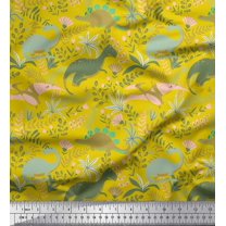 Soimoi Rayon Crepe Fabric Leaves,Floral & Dinosaur Jungle Print Fabric by The Yard 46 Inch Wide