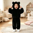 thumbnail image 2 of CAIVO Girls Solid Color Loungewear Fall Winter Hooded Cozy Pajama Sets Toddler Kids 2 Piece Long Sleeve Tops Pants, 2 of 5