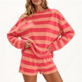 thumbnail image 6 of AKOEE Striped 2 Piece Shorts Sets for Women Casual Trendy Crewneck Long Sleeve Oversized Pullover & Shorts (L, Hot Pink), 6 of 7