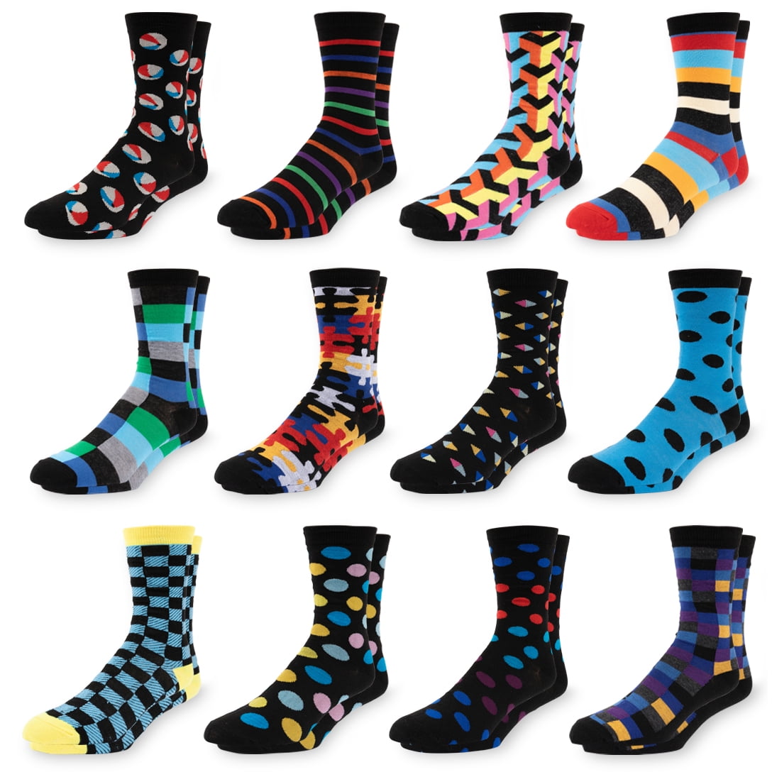 Mens Novelty Funny Dress Socks Pack of 4 Colorful Patterned Cool Casual Cotton Crazy Funky Socks, ,One Size 6-12