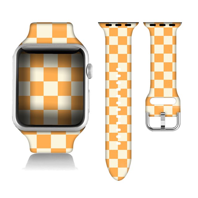 Compatible Con Apple Watch Amarillo 38/40/41/42/44/45 Mm Para Mujeres Y Hombres, Silicona Suave, Regalos A Cuadros, Decoraciones A Cuadros, Pulsera De Repuesto Para Iwatch Series 9, 8, 7, 6, 5, 4, 3,