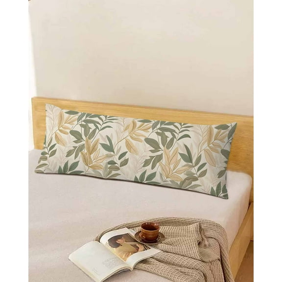 Botanical Leaves Body Throw Pillow Cover Case, Couch Sofa Bed Pillowcase, Soft Decorative Pillow Protector, Vintage Sage Green Herbs Rustic 20x54Inch Long Reversible Pillow Shams with Zipper