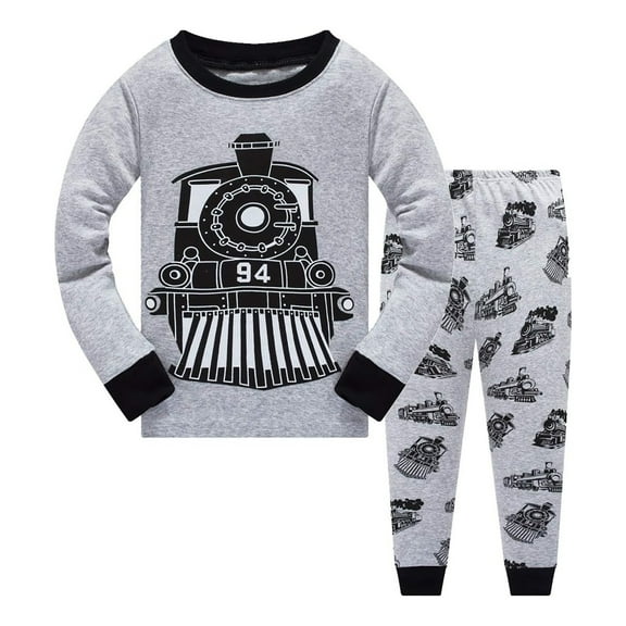 Byoo Train Graphic Toddler Boys Outfit Daily Full Sleeve Crew Neck Tee Pants Pj Sets for Kids Soft 2 Piece Sleepwear