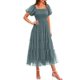 thumbnail image 1 of Vestido PRETTYGARDEN Midi con Fruncido, Tul y Mangas Abullonadas Verde Salvia XL, 1 of 7