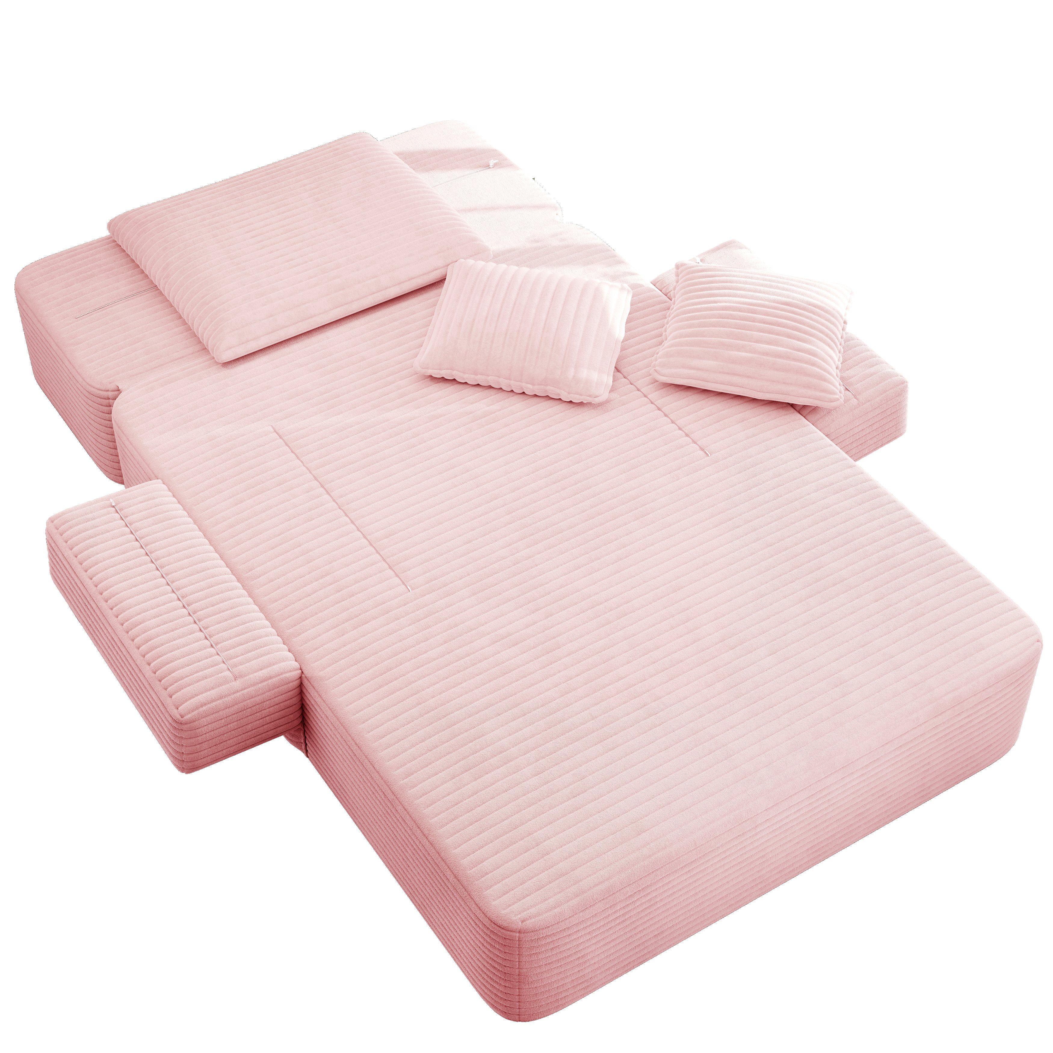 Alvantor Oversized Corduroy Convertible Chaise Lounge Sofa Bed, Baby Pink