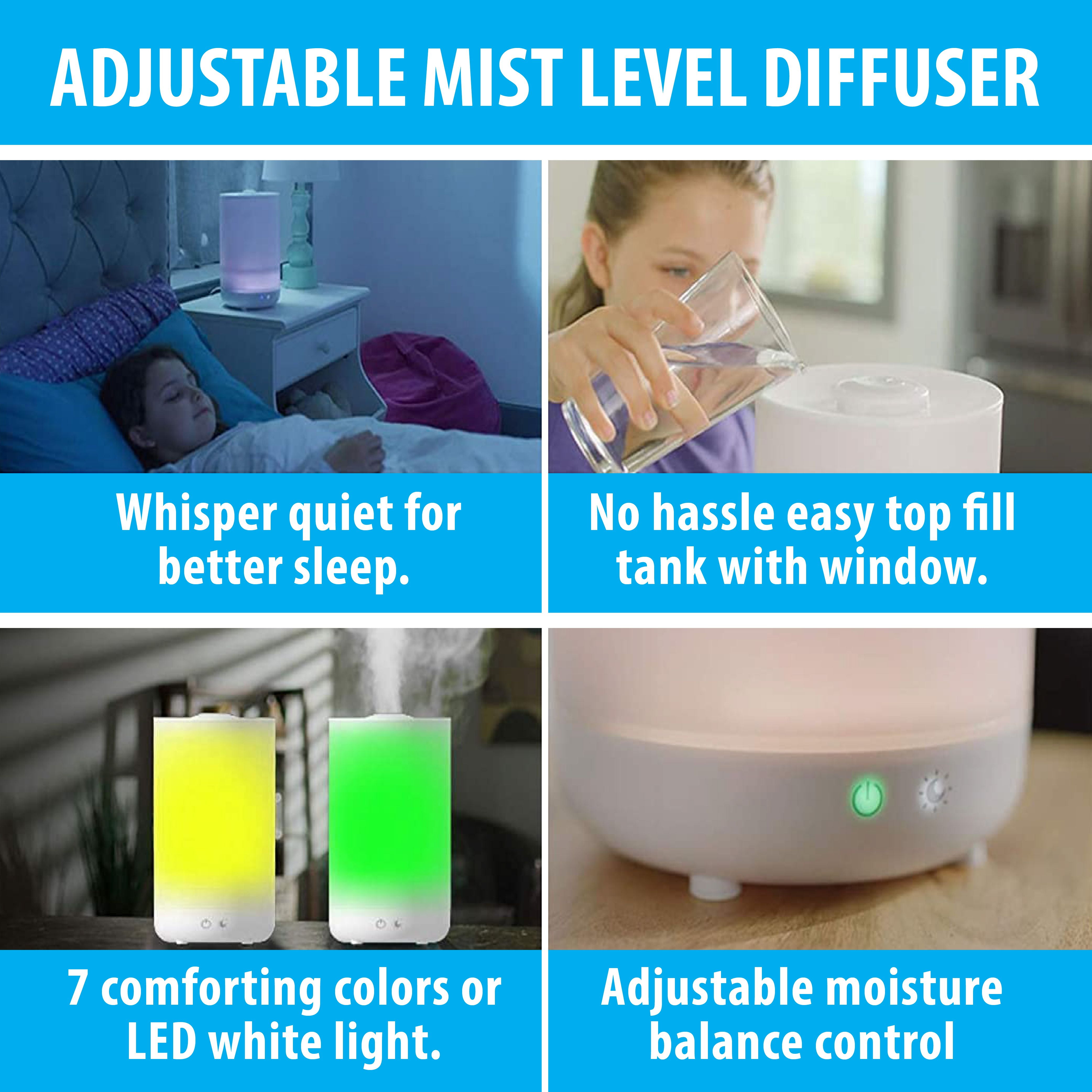 Top Fill Humidifier Ultrasonic Aroma Diffusing Color Changing Humidifier Bell + Howell, 7 Color Night Light-As Seen on TV