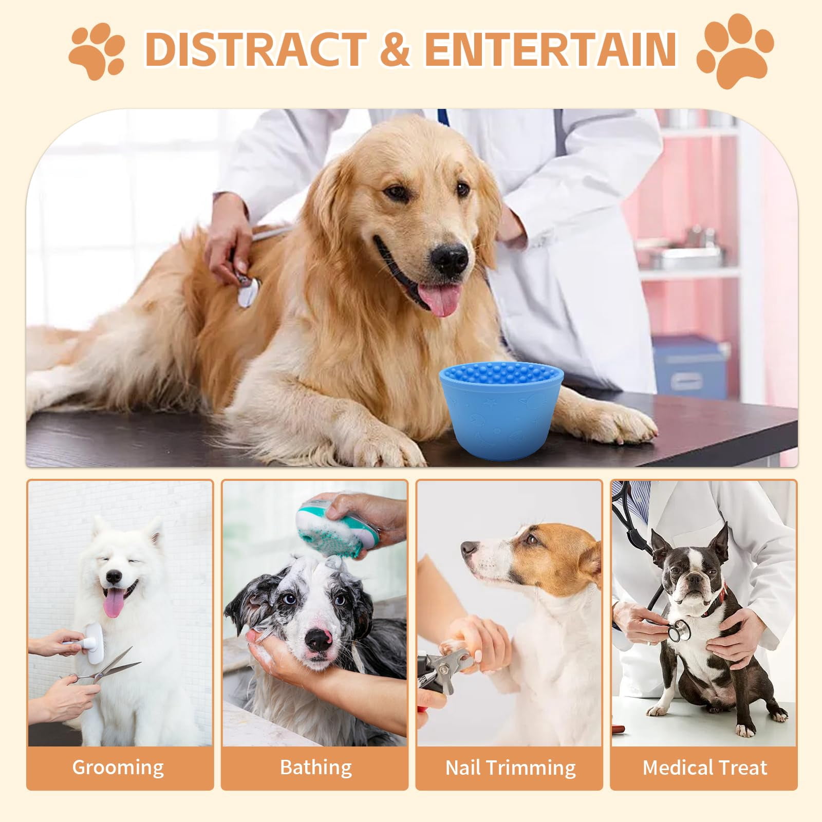 Dog Lick Bowl, Anxiety Relief Slow Feeder Treat Dispenser, Silicone Anti-chocking Pet Dish, Non-Slip Dog Licking Bowl Interactive Entertainment Puzzle Toy for Small & Medium-Dark Blue