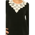 thumbnail image 5 of Women's Solid 3/4 Sleeve Blouse with Puff Sleeves and Lace and Pearl Accent, 5 of 5