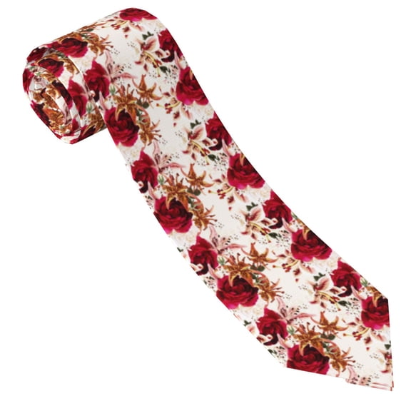 Salouo Lilies Flowers Pattern Men's Silk Ties 4.7"Necktie for Men Formal Ties Business Necktie Men's Wedding Fashion Accessory
