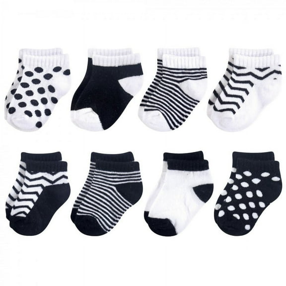 Luvable Friends Baby Unisex Fun Essential Socks, Black White, 0-6 Months